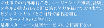 オーダーメイドのご旅行は是非スターレーン航空サービスにご相談ください